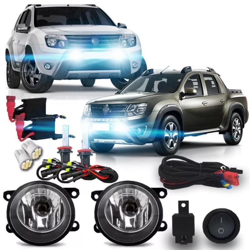 Kit Farol Milha Neblina Auxiliar Renault Duster/ Oroch 2011 2012 2013 2014 2015 2016 2017 2018 2019 + Kit Xenon 8000k