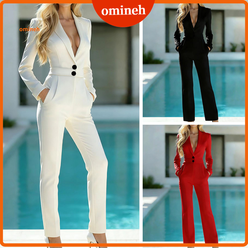 Women Jumpsuit All Size Women's Women’s Formal Long Sleeve V Neck Wide Leg Romper High Waist Office Workwear Business