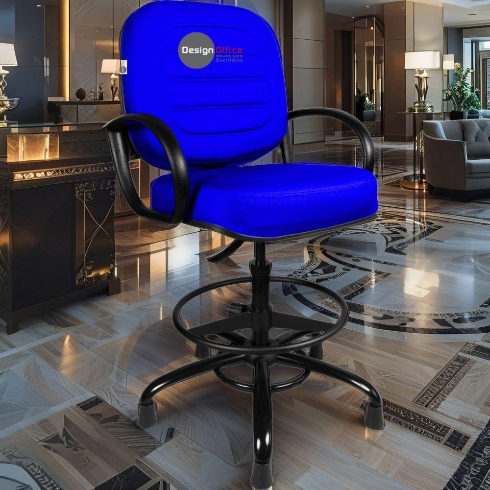 Cadeira Executiva Linha Plus Size Courino Base Giratória 250kg Azul Royal Design Office Móveis