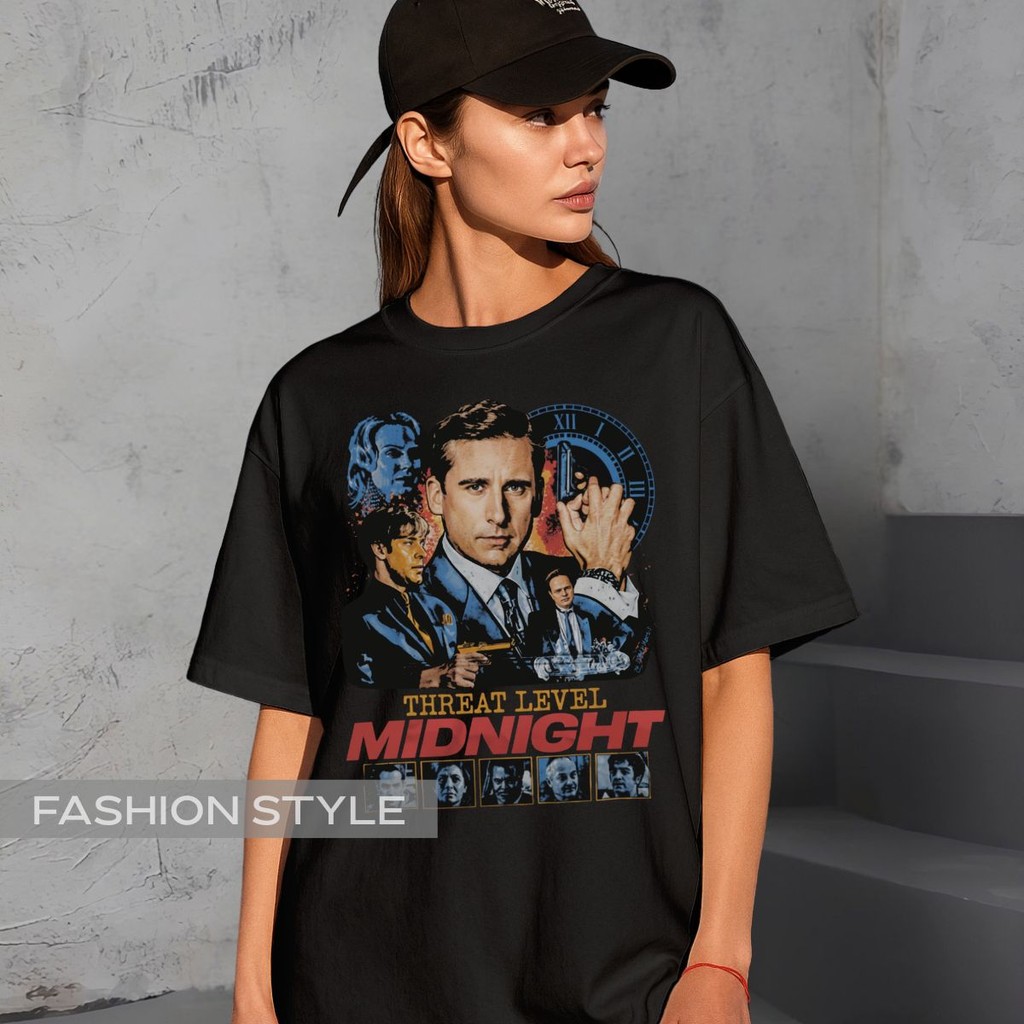 Camiseta The Office Série Comédia Escritório Michael Scott Threat Level Camisa Unissex Plus Size Preta
