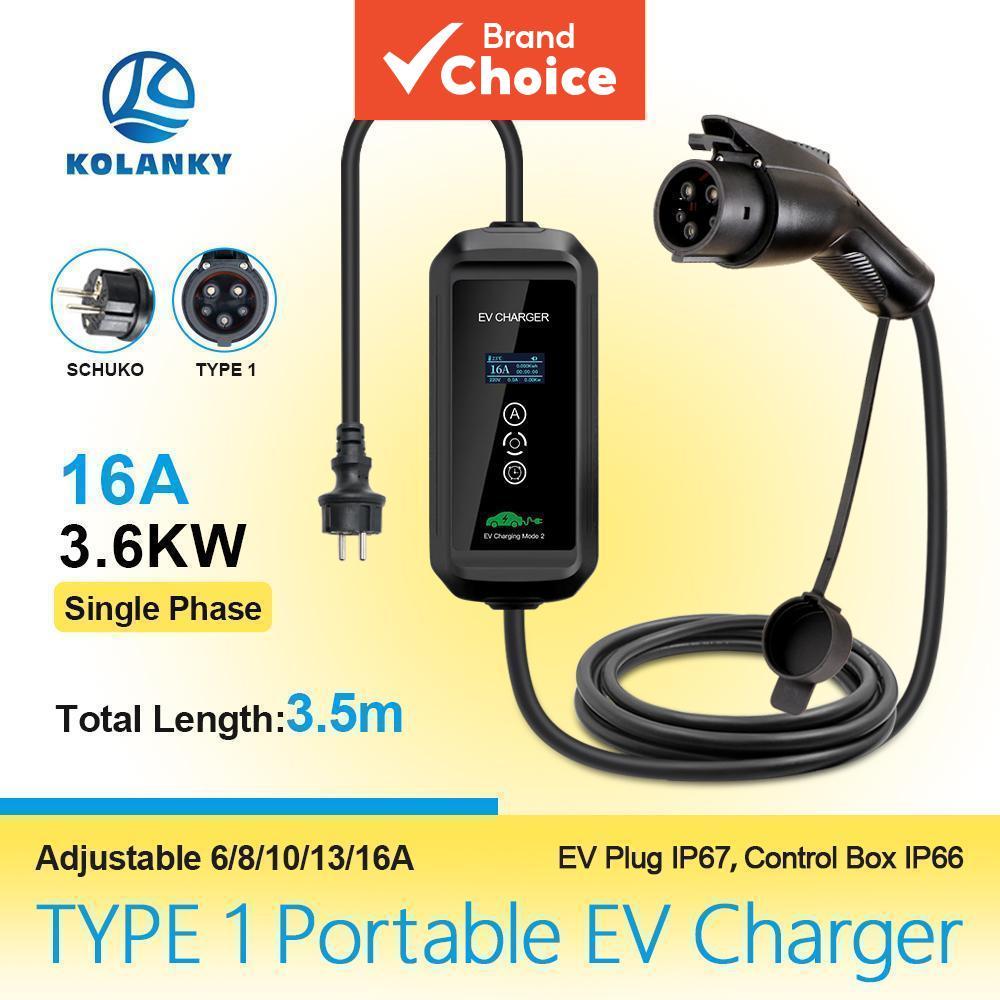 Caixa de Parede EVSE com Temporizador para Carregador Portátil Tipo 1 para Veículos Elétricos e Híbridos, 3,5 m de