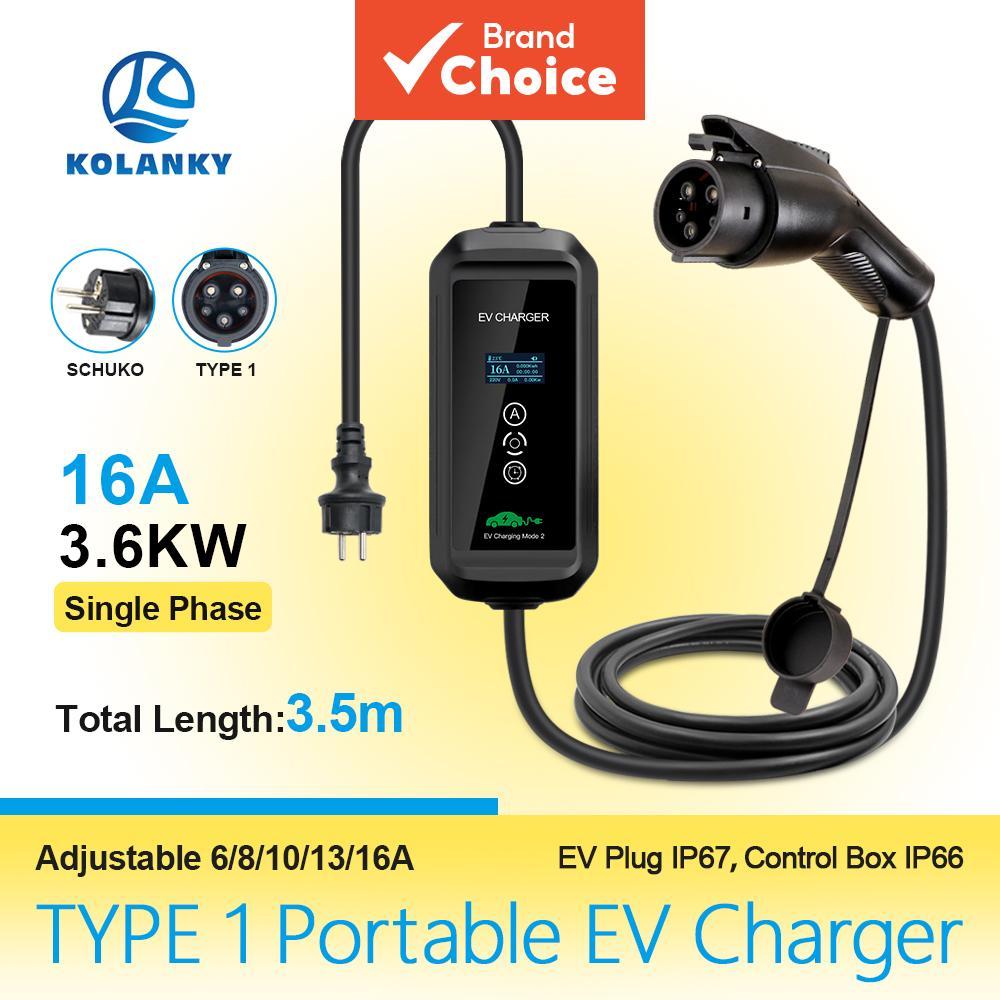 Caixa de parede EVSE com carregador portátil tipo 1, temporizador para veículos elétricos e carros híbridos, comprimento