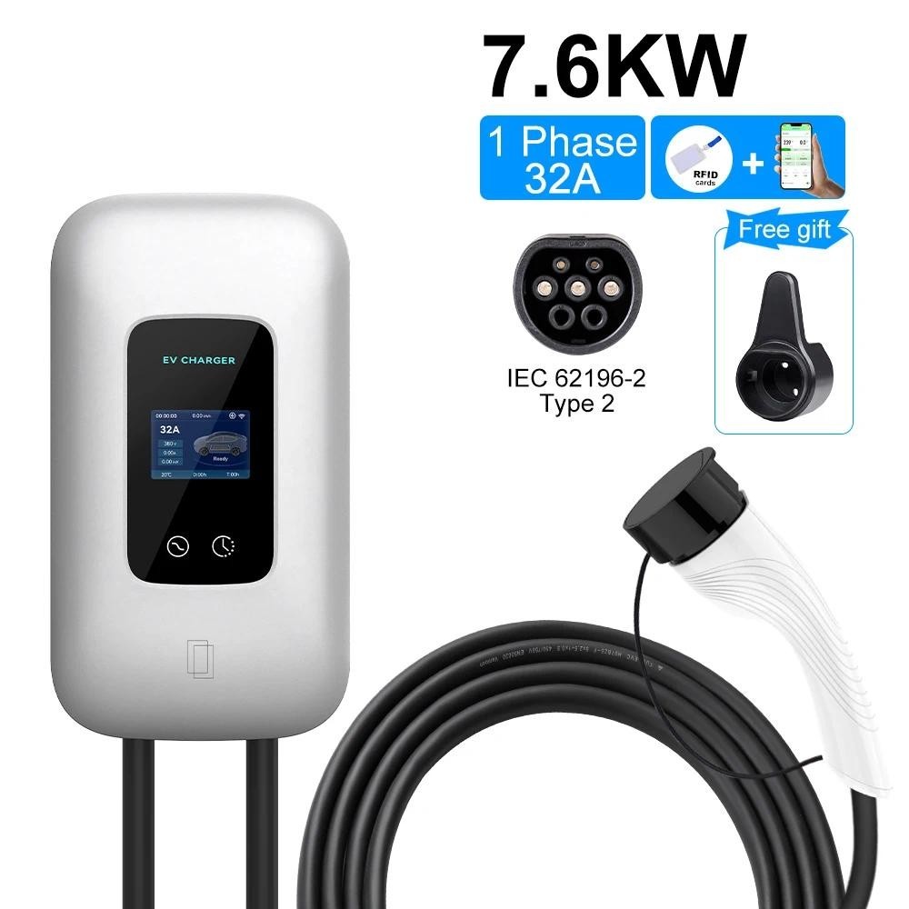 QCESEV 7.6/11/22KW EV Estação De Carregamento Tipo 2 Carregador De Carro Para Veículo Elétrico EVSE Wallbox Wallmount IE