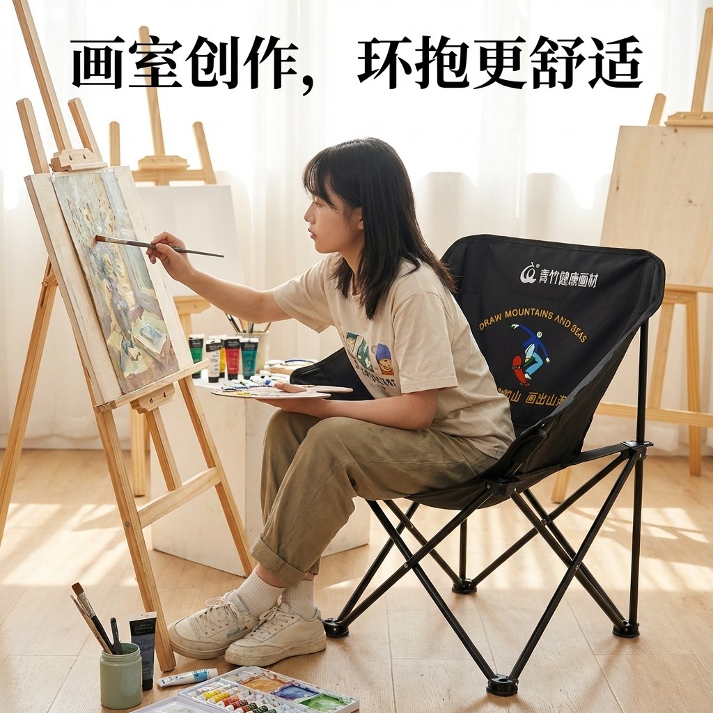 Qingzhu Moon Chair Art Students Dedicado Cadeira dobrável portátil ao ar livre Pós-graduação Pós-graduação Livro traseir