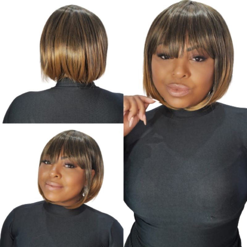 peruca lace Wig fibra orgânica repartição fixa com franja cap simples cor mel