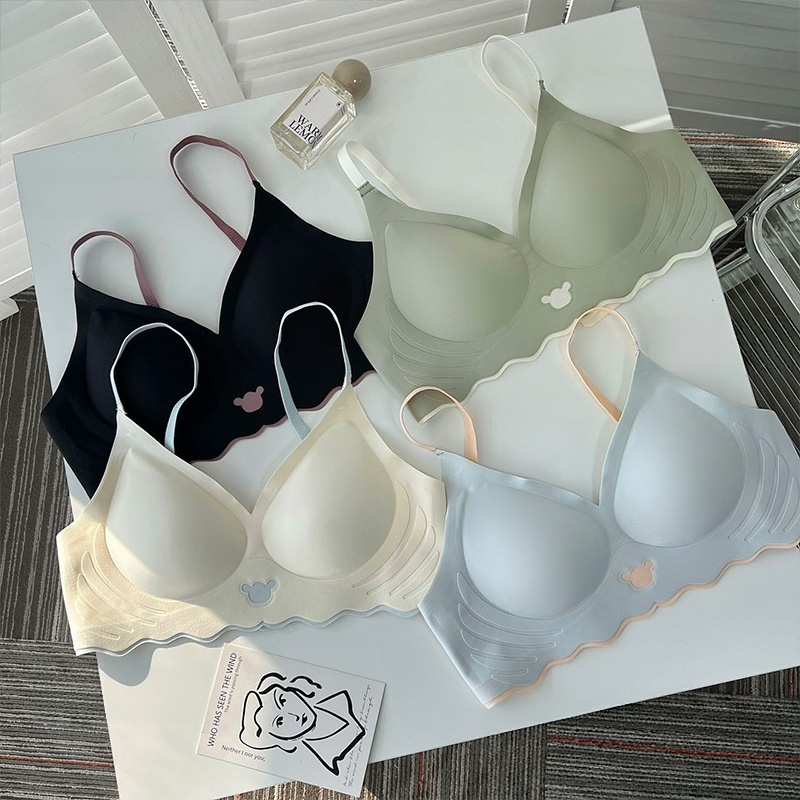 Sutiã Feminino Sem Costura Wireless de Gel Macio Suporte Suave Push Up Copo Fino Respirável com Borda Ondulada Alça