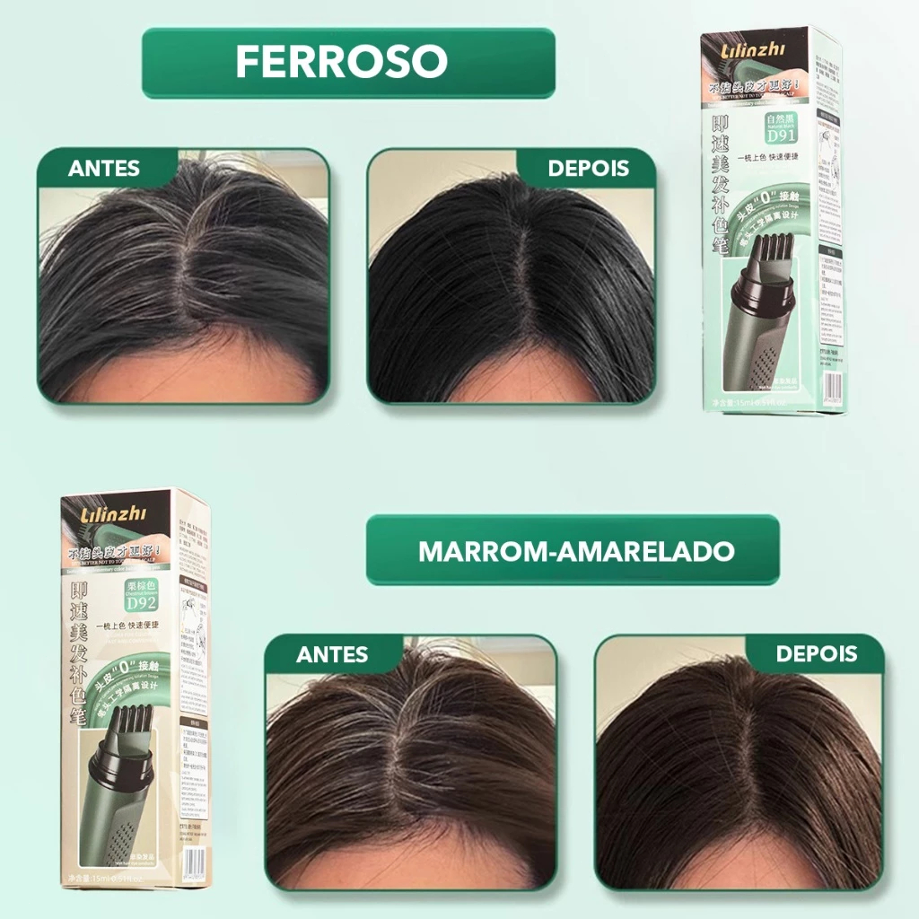 Caneta para Cobertura de Cabelos Brancos com Pente Aplicador, Retoque Rápido e Prático