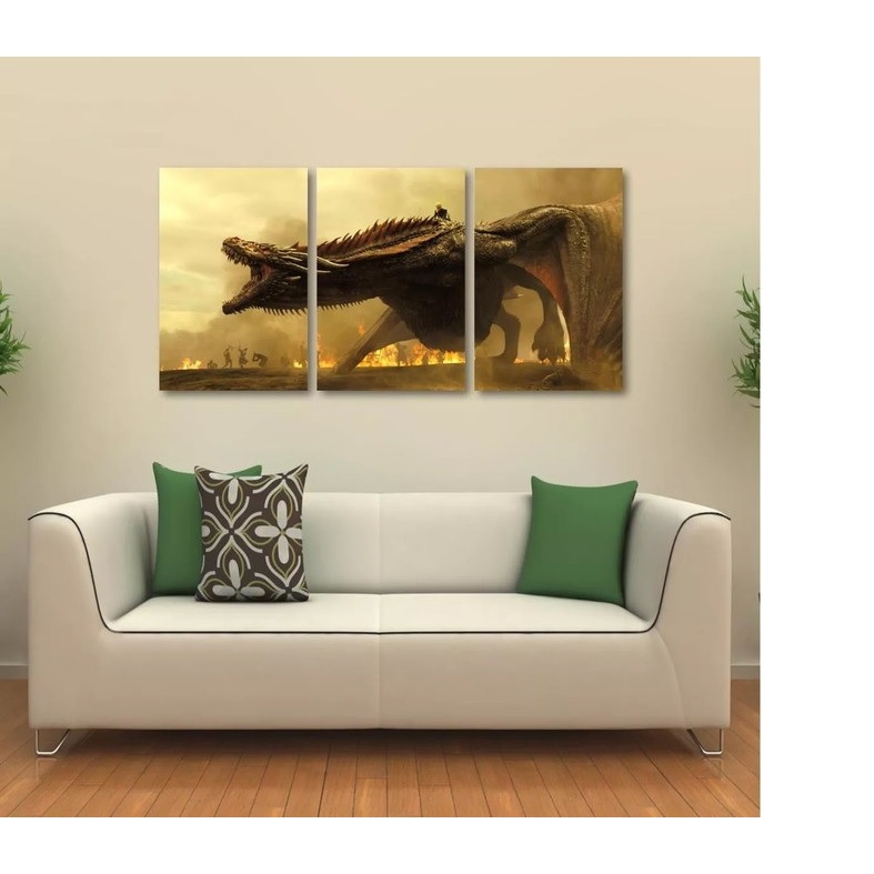 Quadro Decorativo Dragão Game Of Thrones 3 Peças