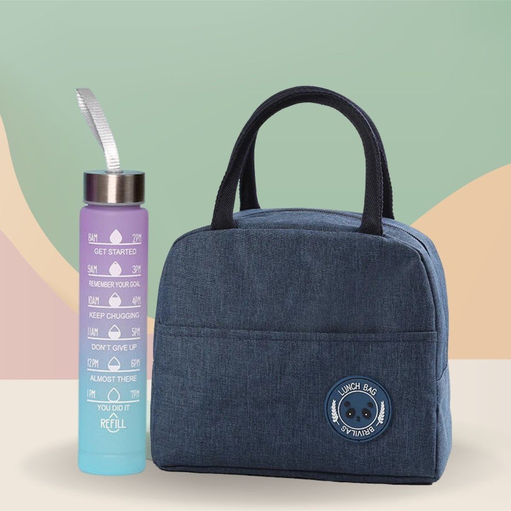 Kit 1 Garrafa 300ml C/ 1 Bolsa Térmica Marmita Lancheira Viagem Portátil