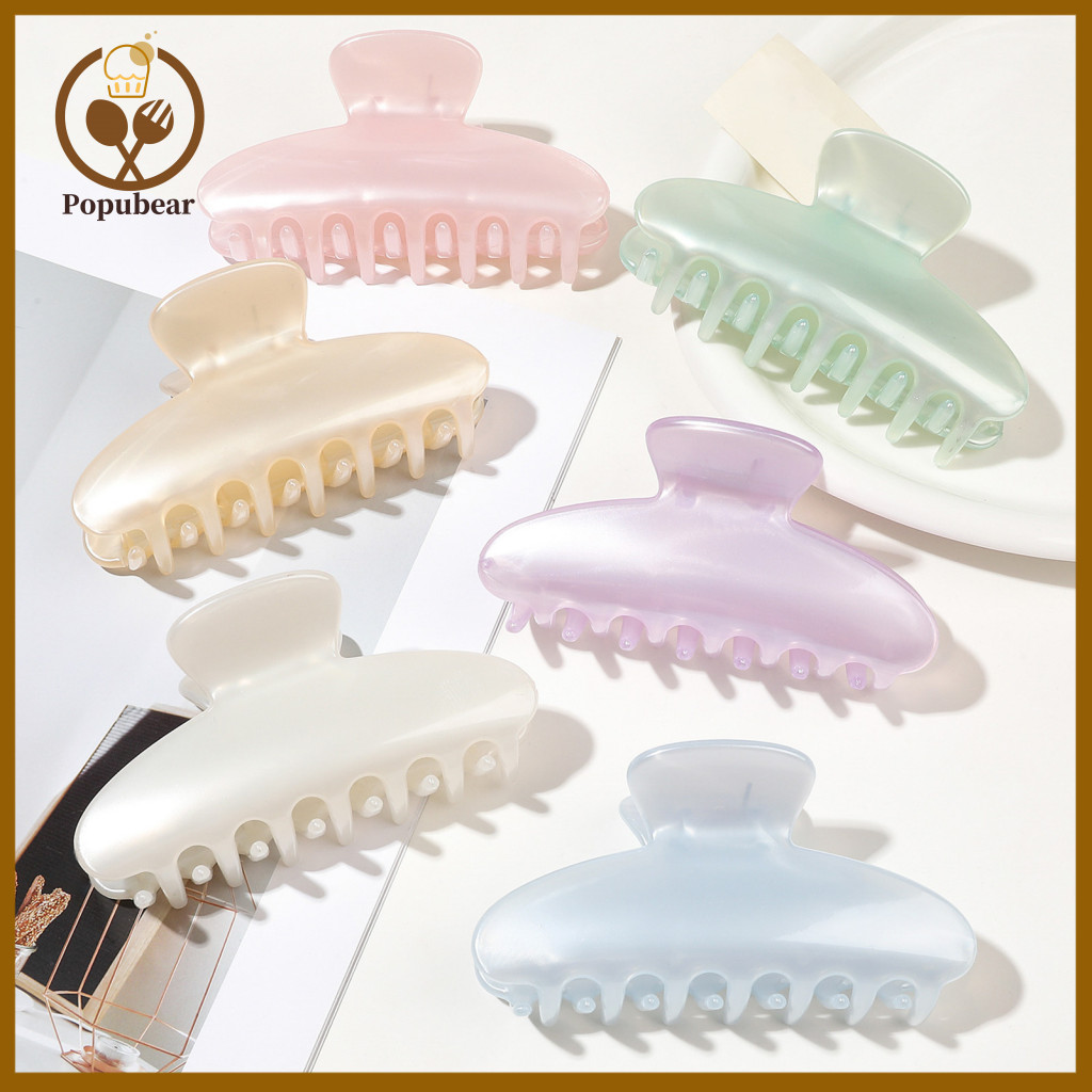 Large Size Hair Claw Semi-transparent Pearlescent Clip for Women – Big for Thick Long Stylish Back Head Accessory