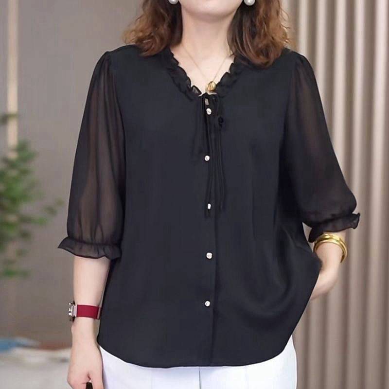 Large Size Women's Clothing Fat Fashion Shirt Summer Trendy Mom Style Top New 2026 Loose Slim Fit Mommy Thin MwzK