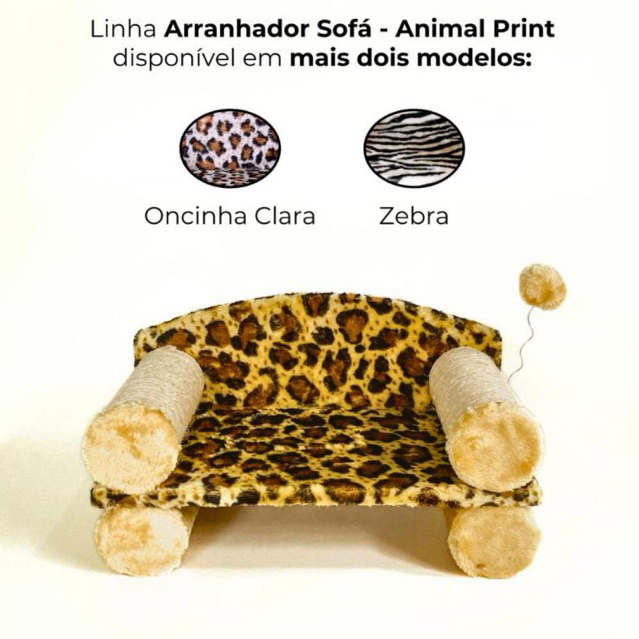 ARRANHADOR PARA GATO MODELO SOFÁ LUXO ANIMAL PRINT ONCINHA - ZEBRA - TIGRESA