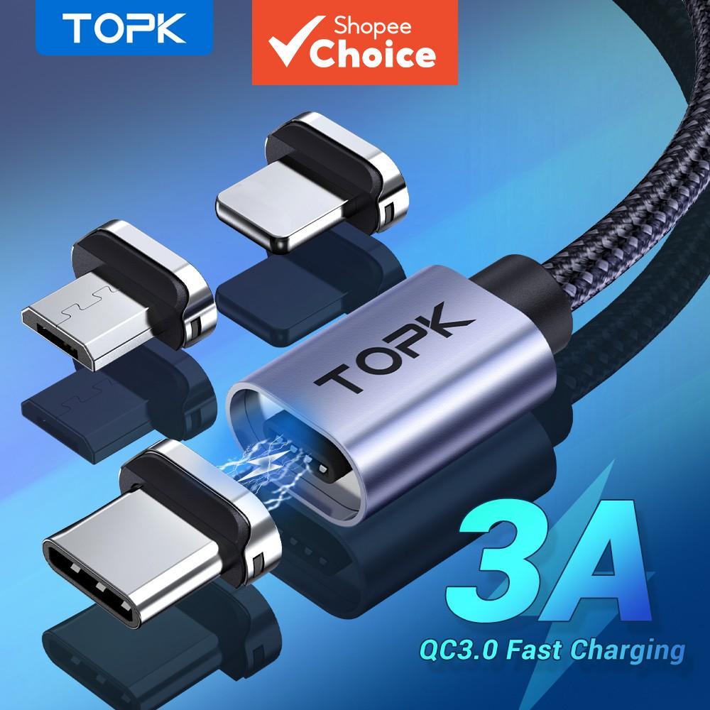Cabo Magnético Topk Am45 Carregamento Rápido Tipo-C Micro USB Para iPhone 12 Xiaomi Oppo Universal