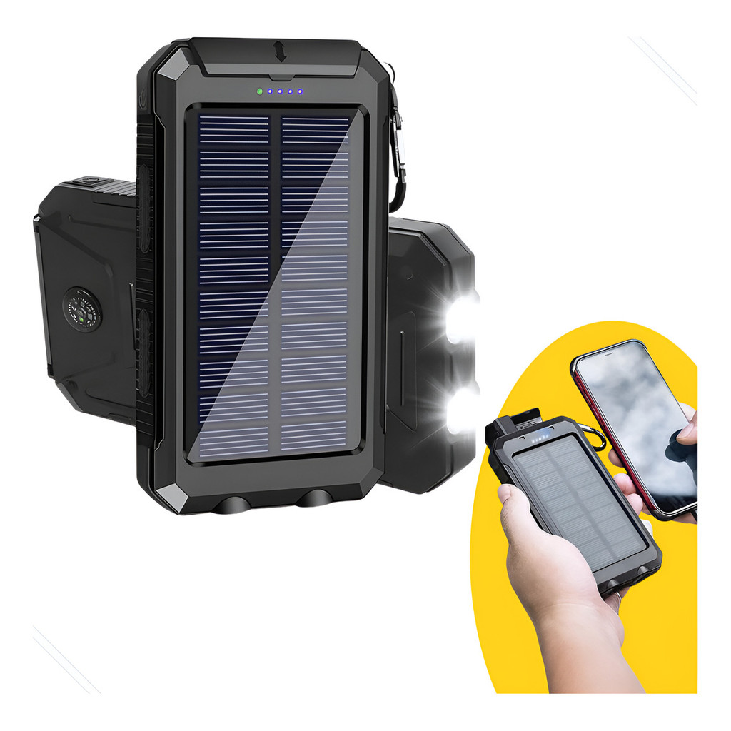 Power Bank Solar 10000mah Carregamento Rápido Portas Usb