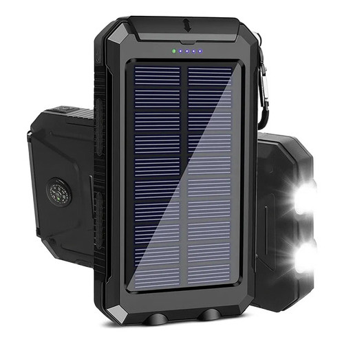 Power Bank Solar 10000mAh Carregador Portátil USB-C com Lanterna LED para Camping Viagem