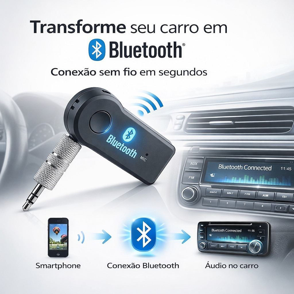 Receptor Bluetooth Auxiliar P2 3.5mm Sem Fio Carro Som Hands Free USB