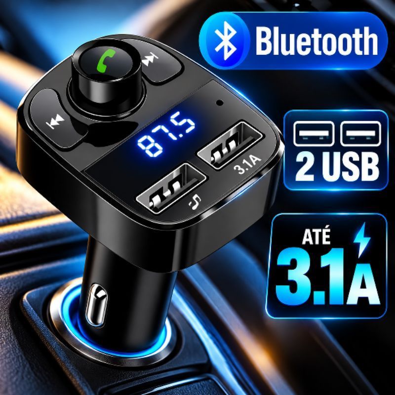 Transmissor FM Bluetooth X8 Veicular Carro MP3 Player Dual USB Carregador 3.1A Viva Voz Hands Free 12V 24V