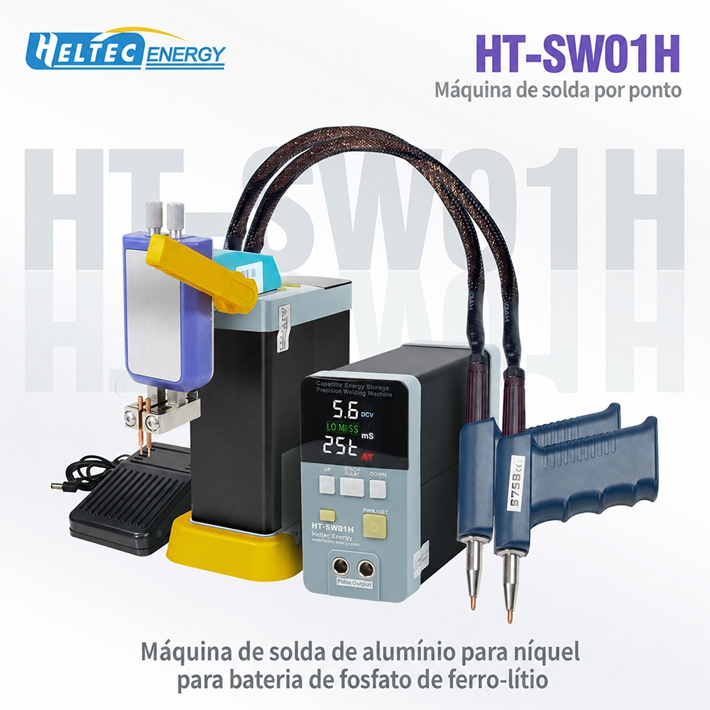 HeltecBMS HT‑SW01H Máquina Solda Pontos Capacitor 21KW 3500A Pedal Bateria Lítio Ferro‑Fósforo