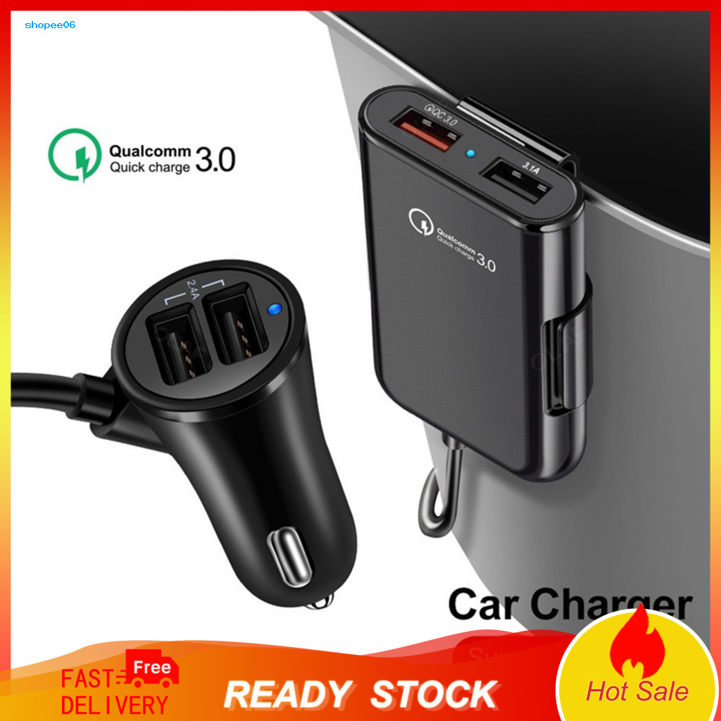 Automotive Charger with 1.8m Cable Car 4 Usb Ports Qc3.0 8a Fast Charging Adapter for Front Rear Seat for Cars