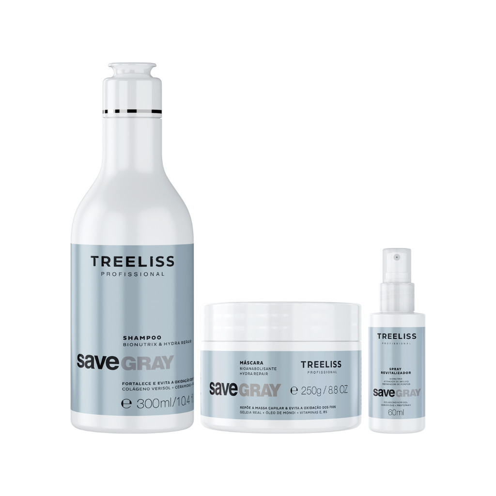 Kit Save Gray Shampoo, Máscara e Spray Hair Care Treeliss