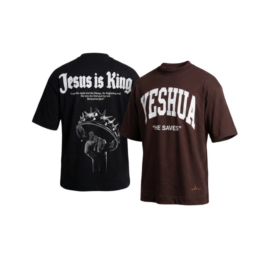 Kit 2 Camisetas Oversized Suedine 240g Moda Cristã Jesus is King + He Saves