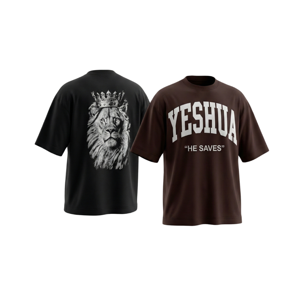Kit 2 Camisetas Oversized Suedine 240g Moda Cristã King Lion + He Saves