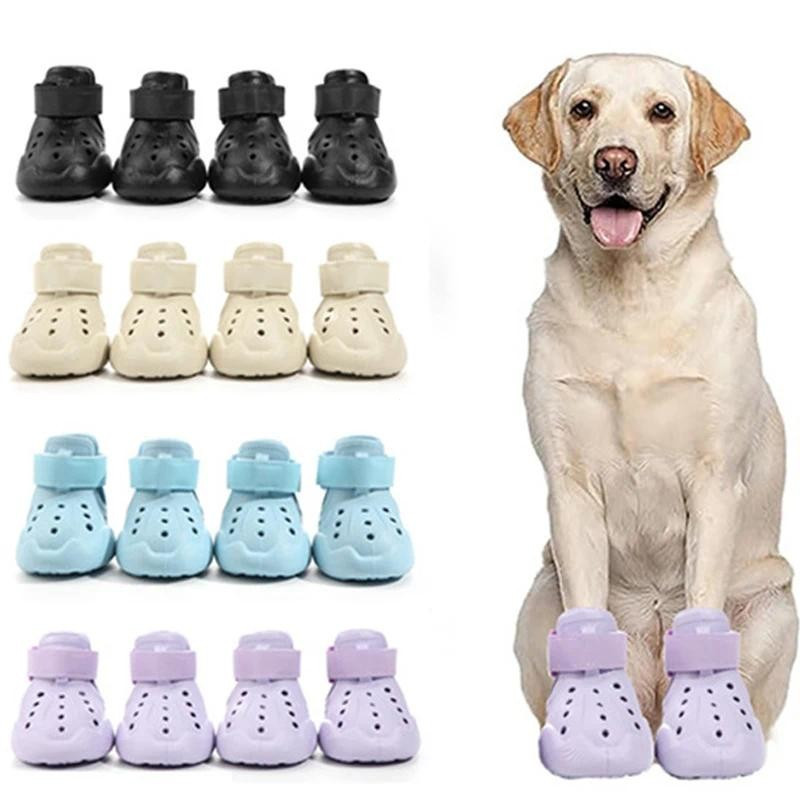 4 Pçs/set À Prova De Água Sapatos Para Cães Verão Sandálias Antiderrapantes EVA Botas De Estimação Pequenos Médios Grand