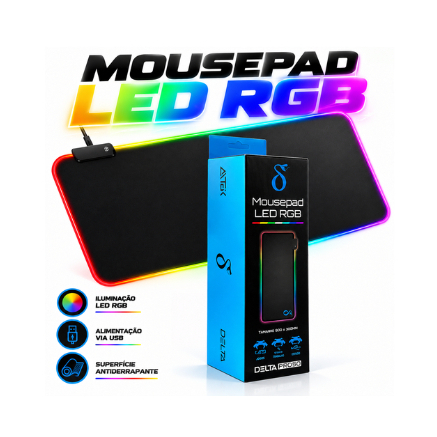 Mousepad Gamer LED RGB 80x30cm com 14 Modos de Iluminação e USB