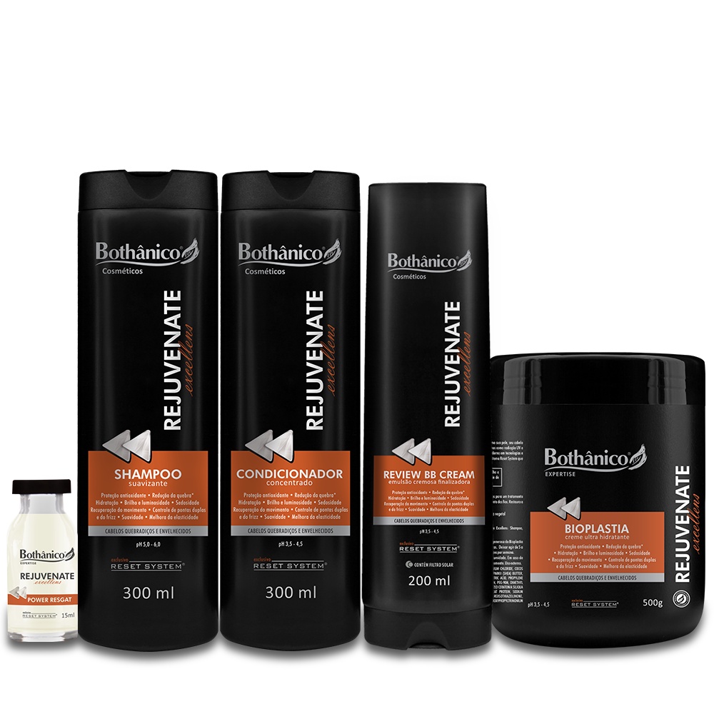Kit Para Cabelos Envelhecidos e Quebradiços Ácido Hialurônico - Rejuvenate Bothânico Hair Bioplastia 500g