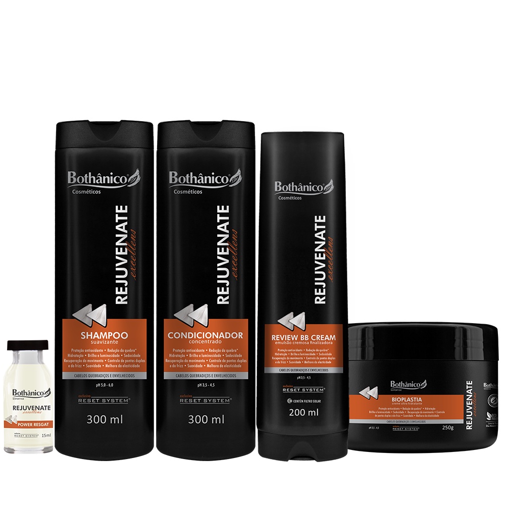 Kit Completo Com Ácido Hialurônico Cabelos Envelhecidos Rejuvenate Bothânico Hair Bioplastia 250g
