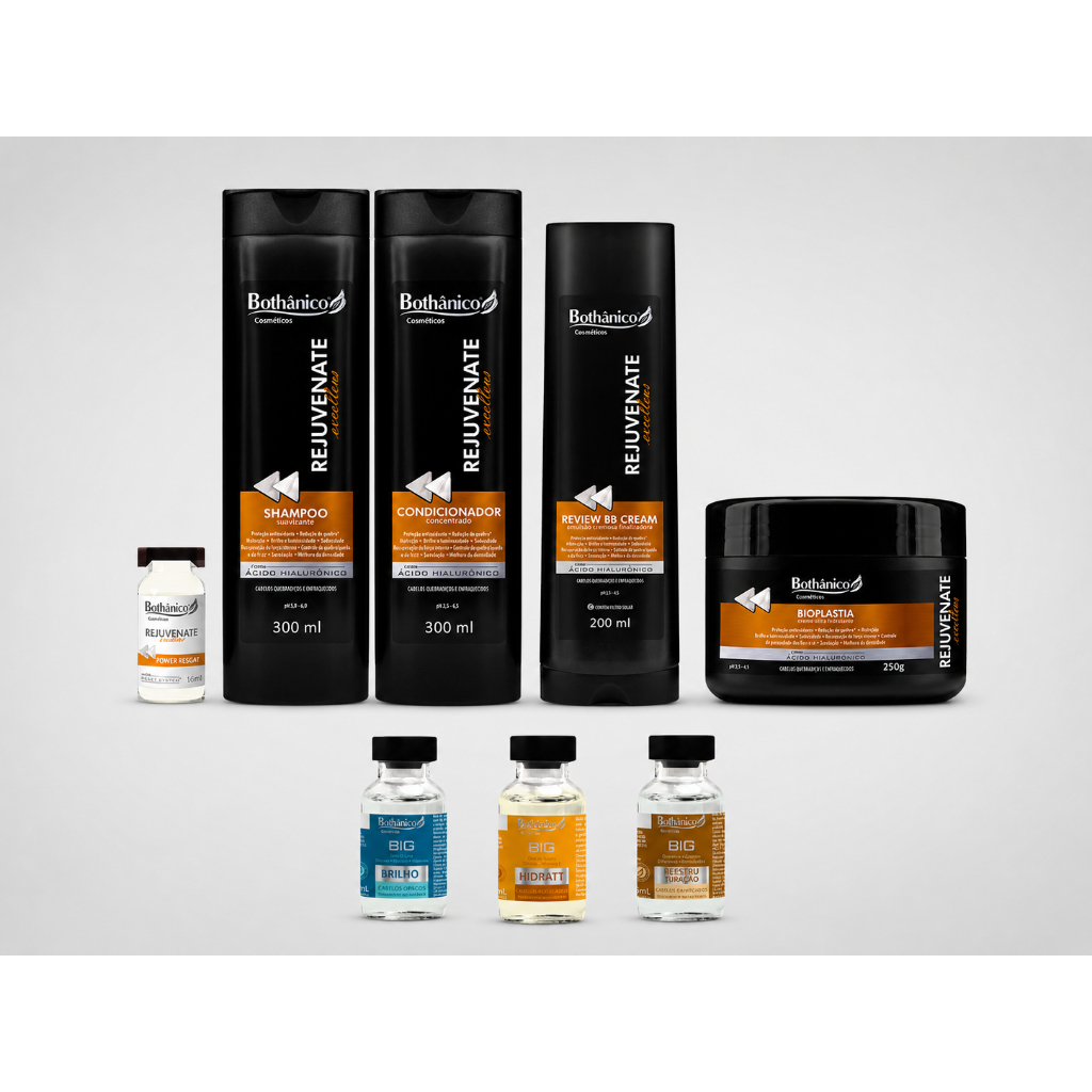 Kit Rejuvenate Com Ácido hialurônico Shampoo Condicionador Máscara Finalizador 3 Big Dose Tratamento Bothânico Cosmético