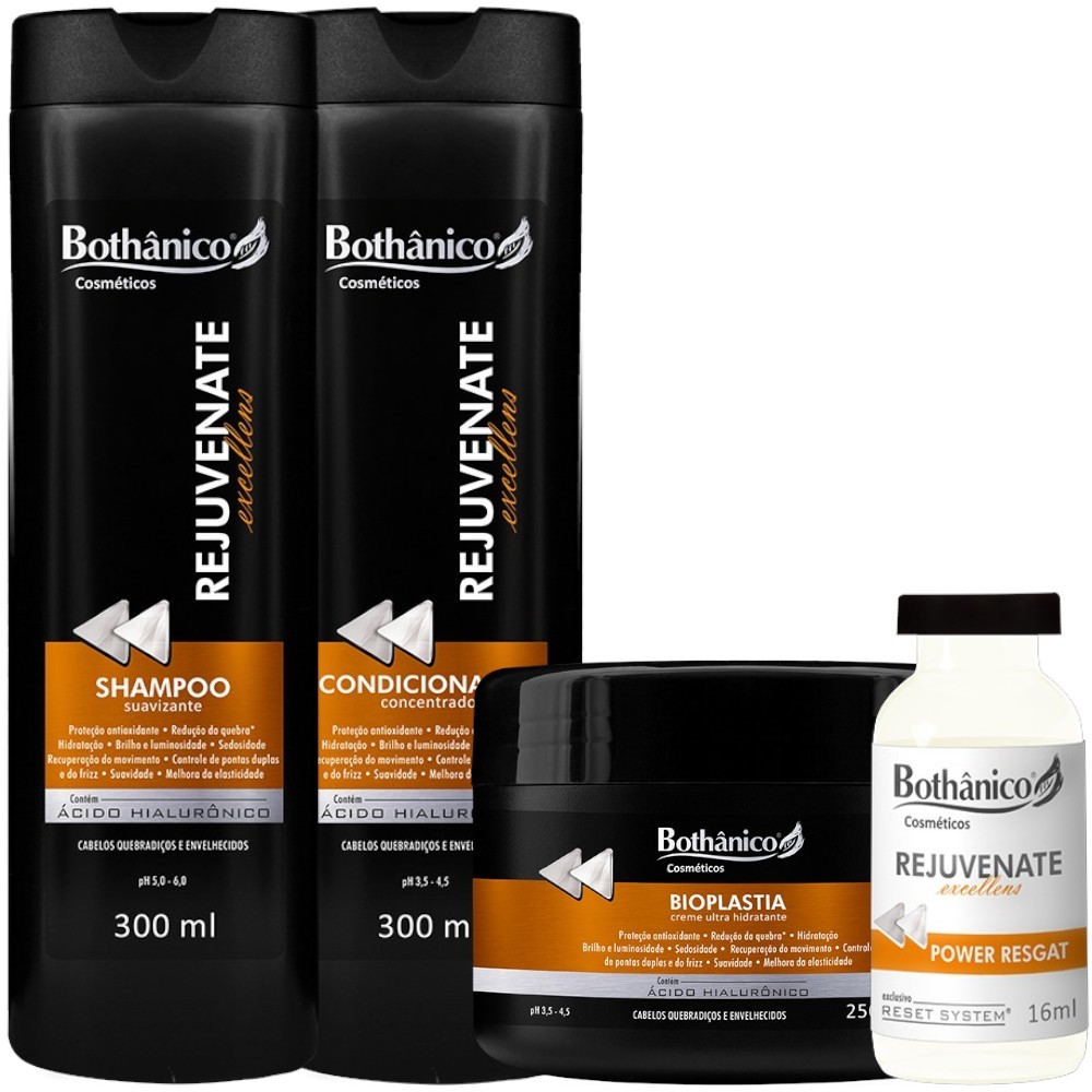 Kit Rejuvenate Excellens Shampoo + Cond 300ml + Máscara 250g + Power Resgat 16ml Bothanico
