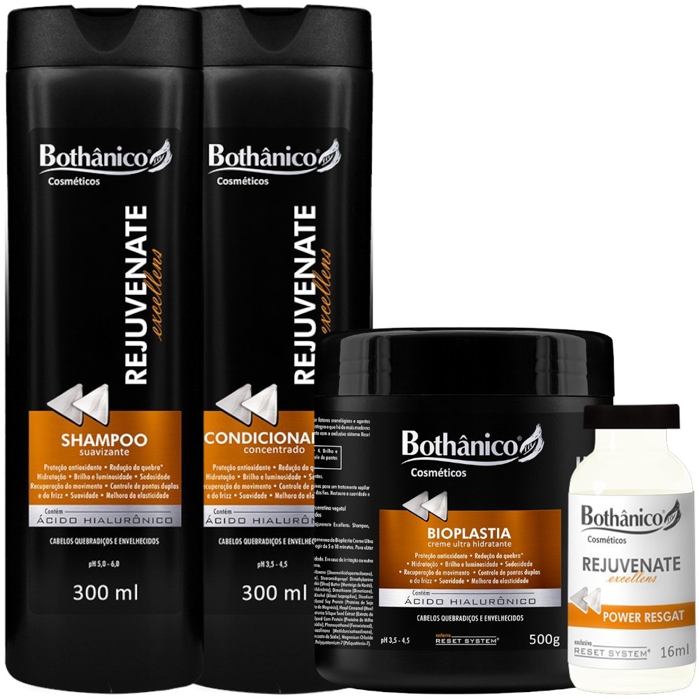 Kit Rejuvenate Excellens Shampoo + Cond 300ml + Máscara 500g + Power Resgat 16ml Bothanico