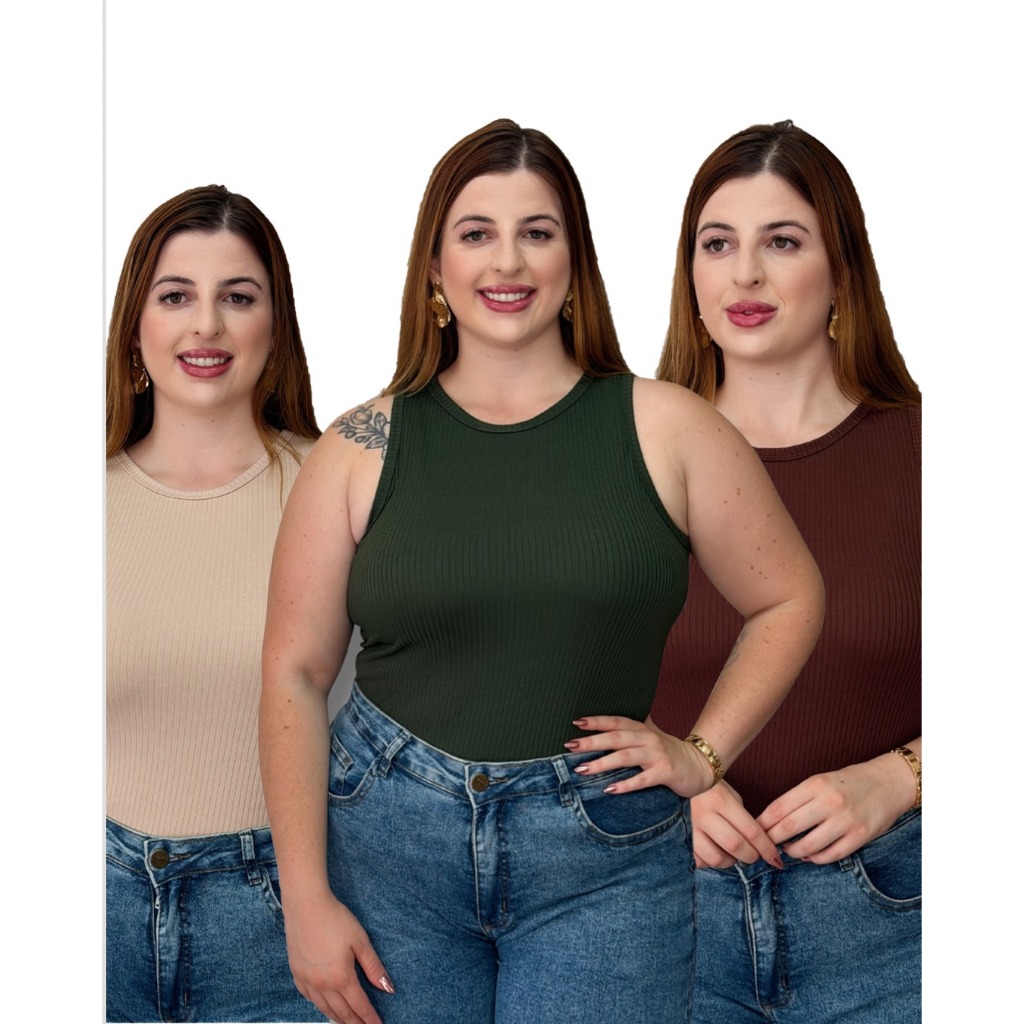BLUSA REGATA PLUS SIZE FEMININA CANELADA BÁSICA