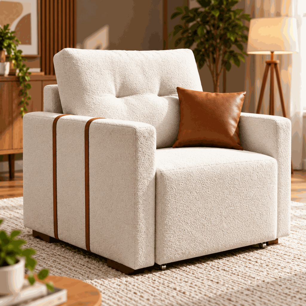 Poltrona Sofá Cama 2 Em 1 Bouclé Espuma D28 Retrátil Mega Oferta