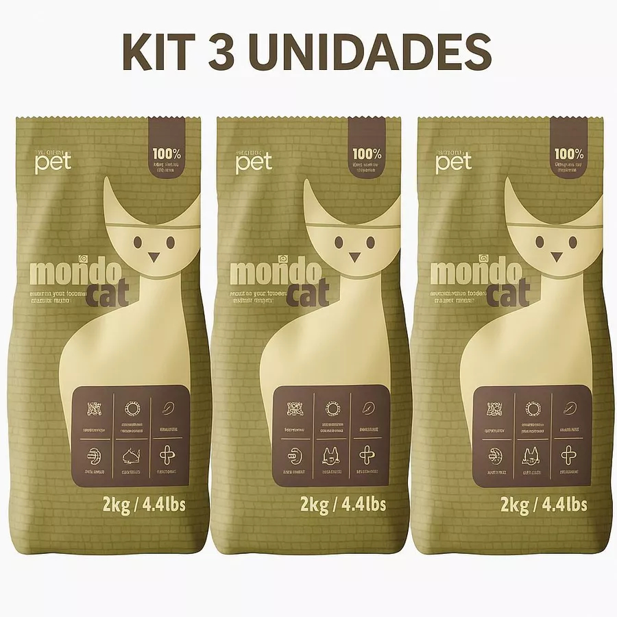 Areia Higiênica Mandiocat 2kg Kit com 3 unidades – Natural de Mandioca, Elimina Odores, Forma Torrões, Eco-Friendly