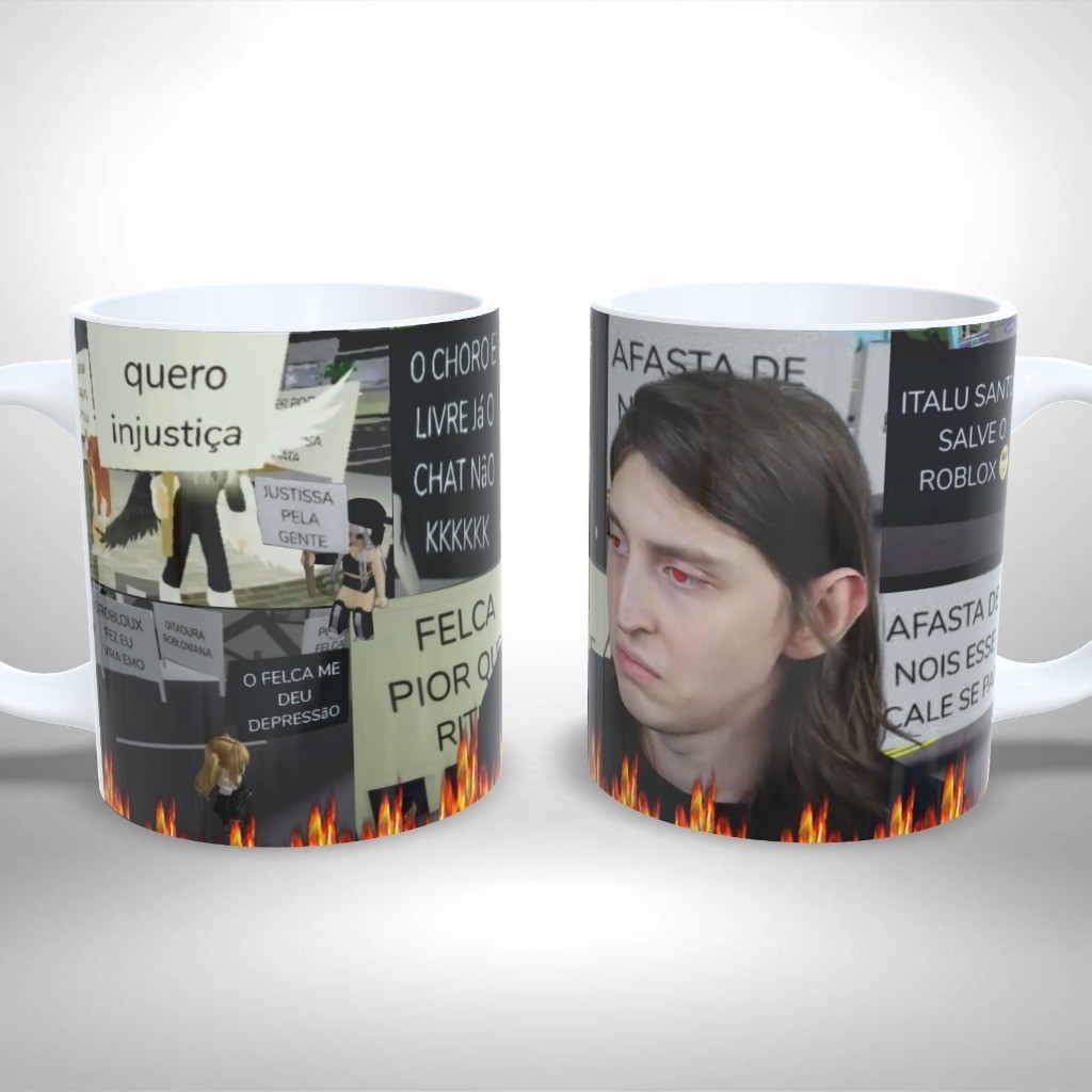 Caneca de Ceramica Personalizada Meme Felka Vilão do Roblox Streamer -