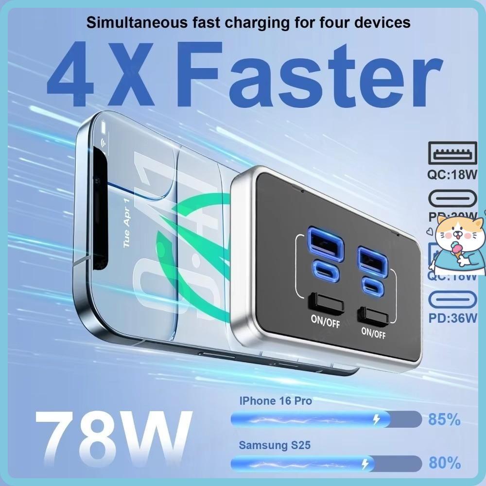 Tomada USB RV , Painel De Energia De Tensão De 12V 78W , Com Interruptor Duplo QC3.0 Adaptador De Carga Rápida De 4 Port