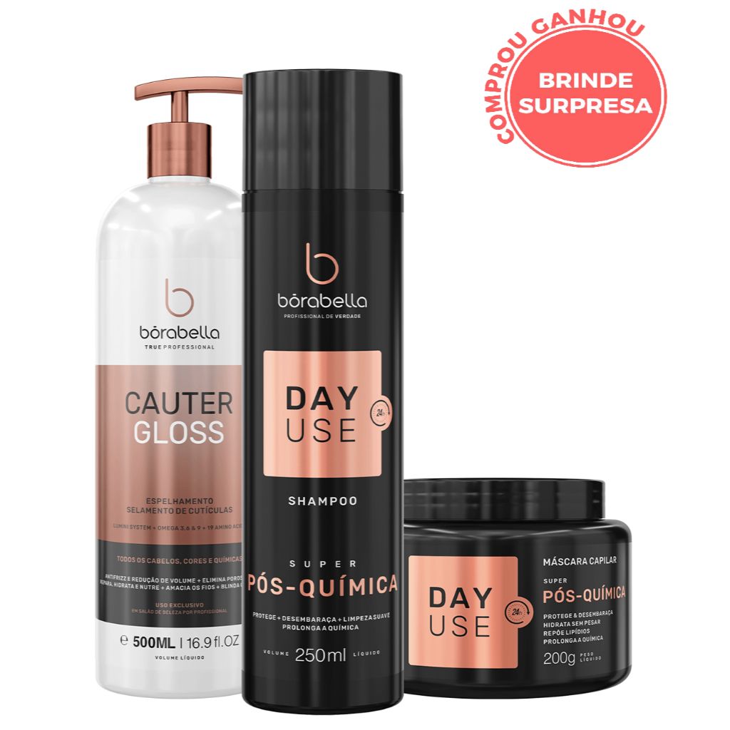 Combo Dondoca Borabella Cauter Gloss Espelhamento e Blindagem + Day Use Kit Home Care Pós Química