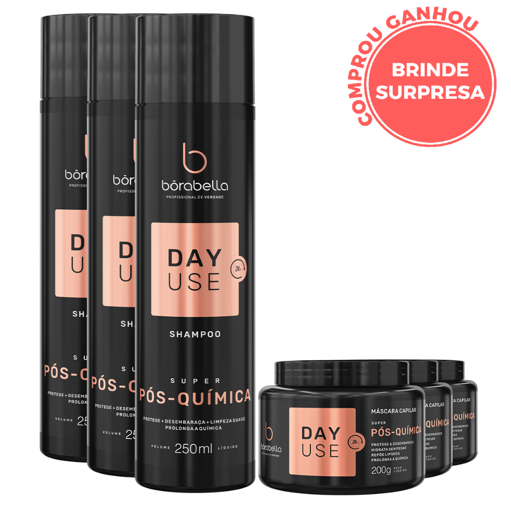 Borabella Day Use Kit Home Care Pós Química Manutenção Shampoo 250ml + Máscara 200g -  03 Unidades