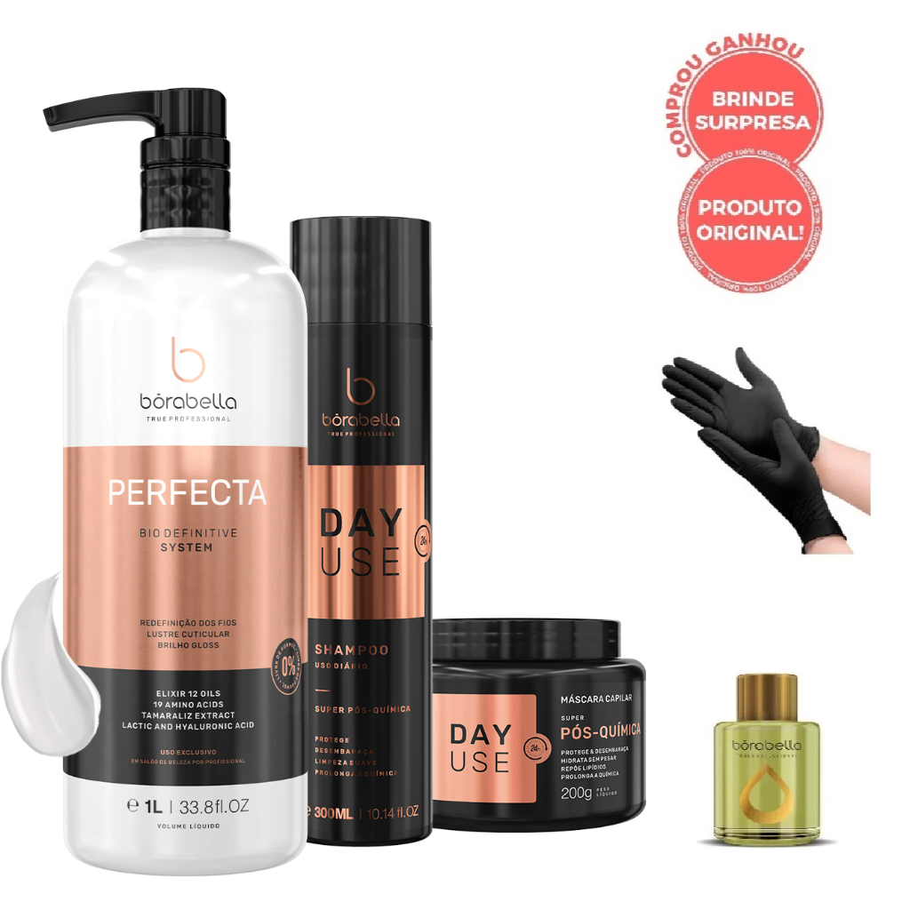 Borabella Perfecta Antifrizz BioDefinitive 1Litro + Kit Day Use Home Care Super Pós Quimica 2x300ml