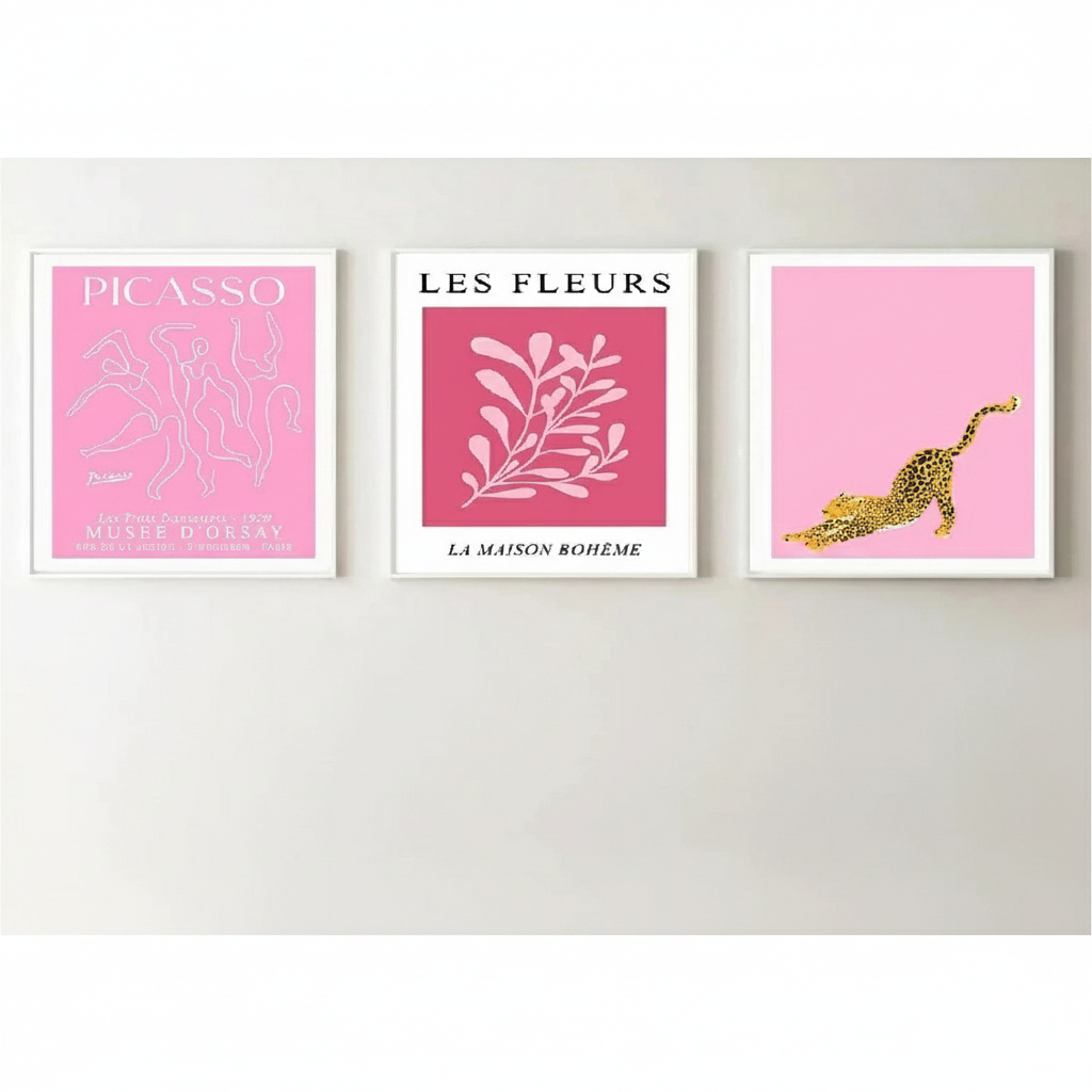 Quadros decorativos Aesthetic Rosa (3 peças)