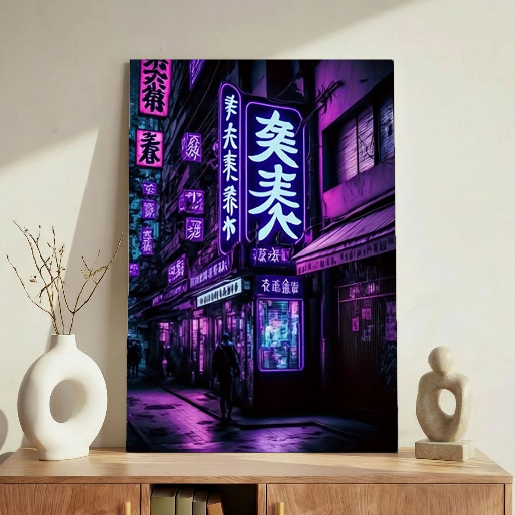 Quadro Decorativo Cyberpunk Neon Aesthetic Sem Furar Parede
