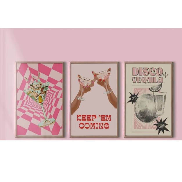 Quadros decorativos Drinks aesthetic discoball (3 peças)