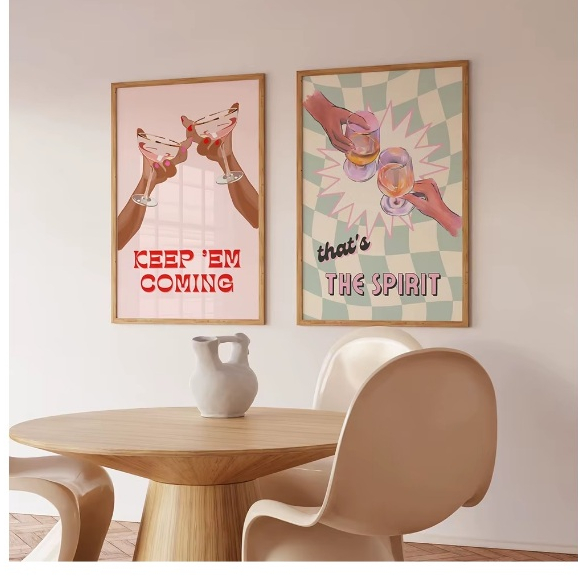 Quadros decorativos Drinks aesthetic e discoball (2 peças)