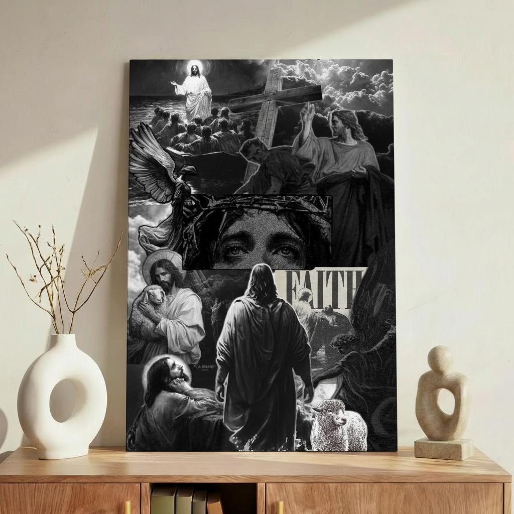 Quadro Decorativo Jesus Cristo Faith – Aesthetic Religioso Collage Fé Espiritualidade