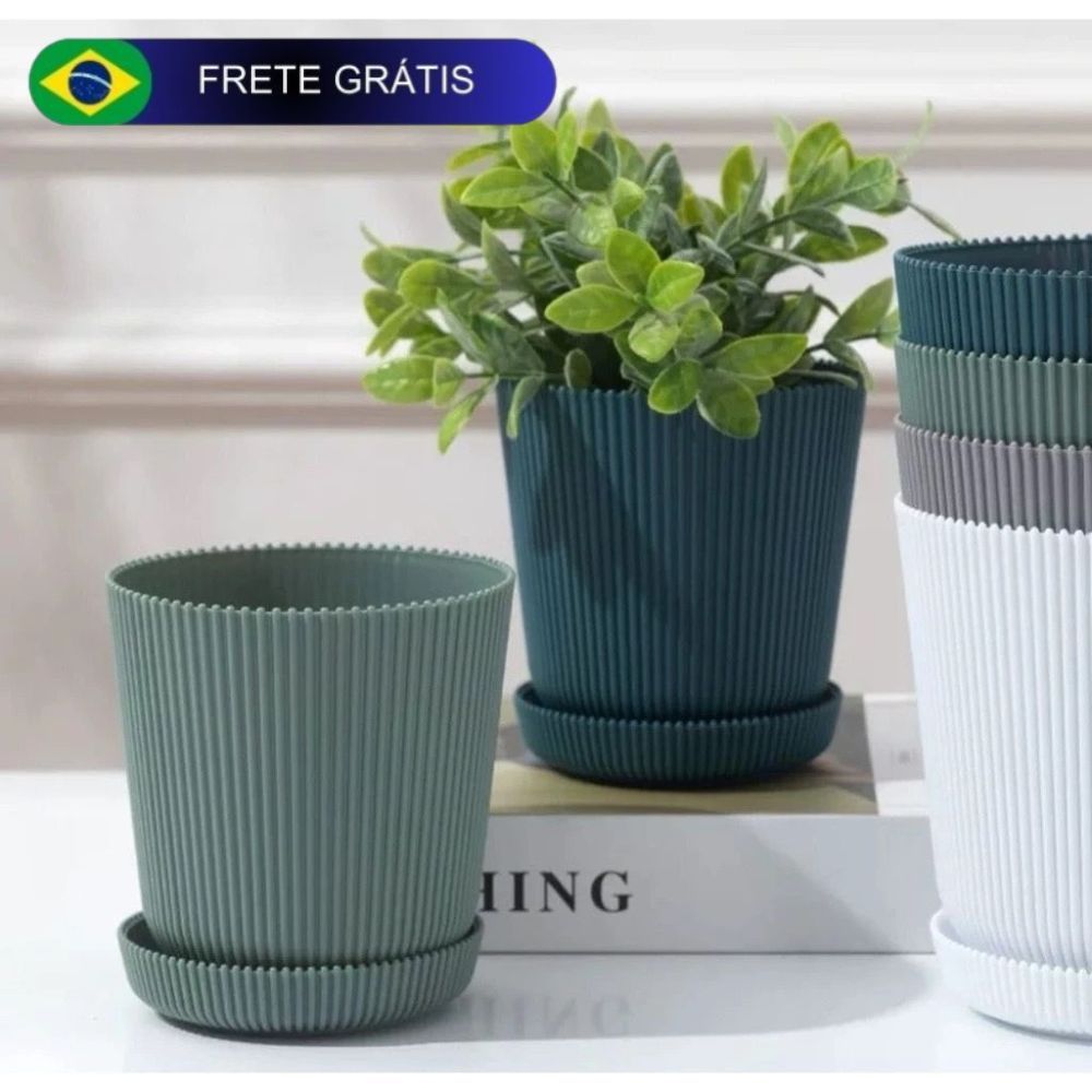 Cachepô Moderno Vaso de Plástico com Bandeja Anti-derrame para Plantas de Interior Decoração Home Office