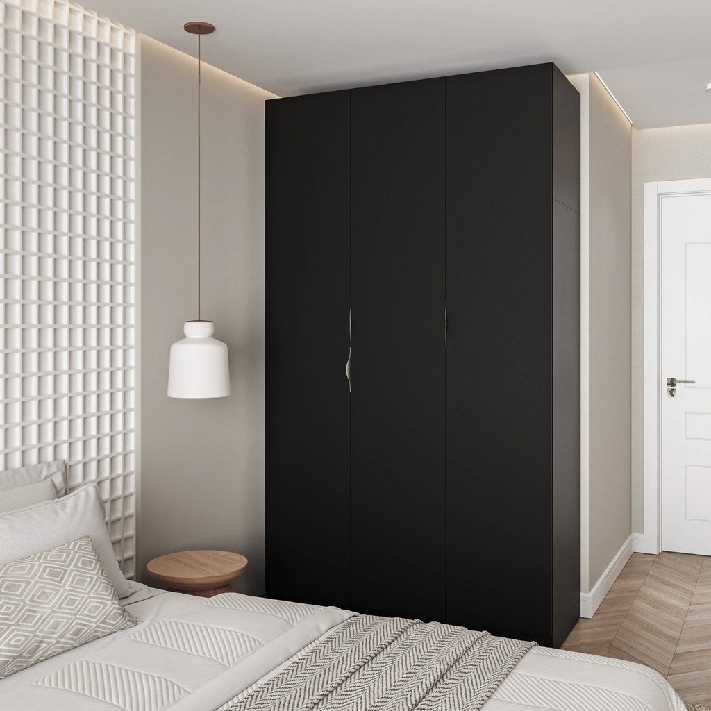 Guarda Roupa Planejado 3 Portas com Cabideiro Hera CabeCasa MadeiraOriginals Preto/Ônix/Cinza Romado Preto Ônix