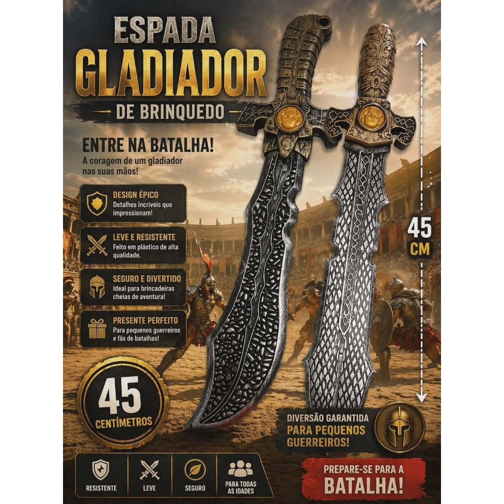 ESPADA PLÁSTICA DE BRINQUEDO GUERREIROS GLADIADORES ROMADOS