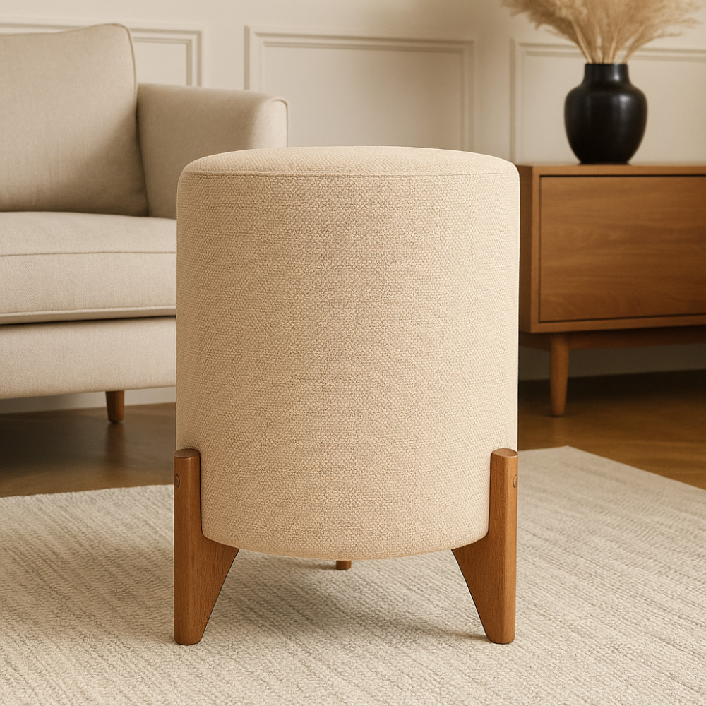 Puff Álamo Estilo Clássico Robusto Tecido Suede 3D Redondo Alto para Sala Quarto Recepção Natal - Nosso Canto